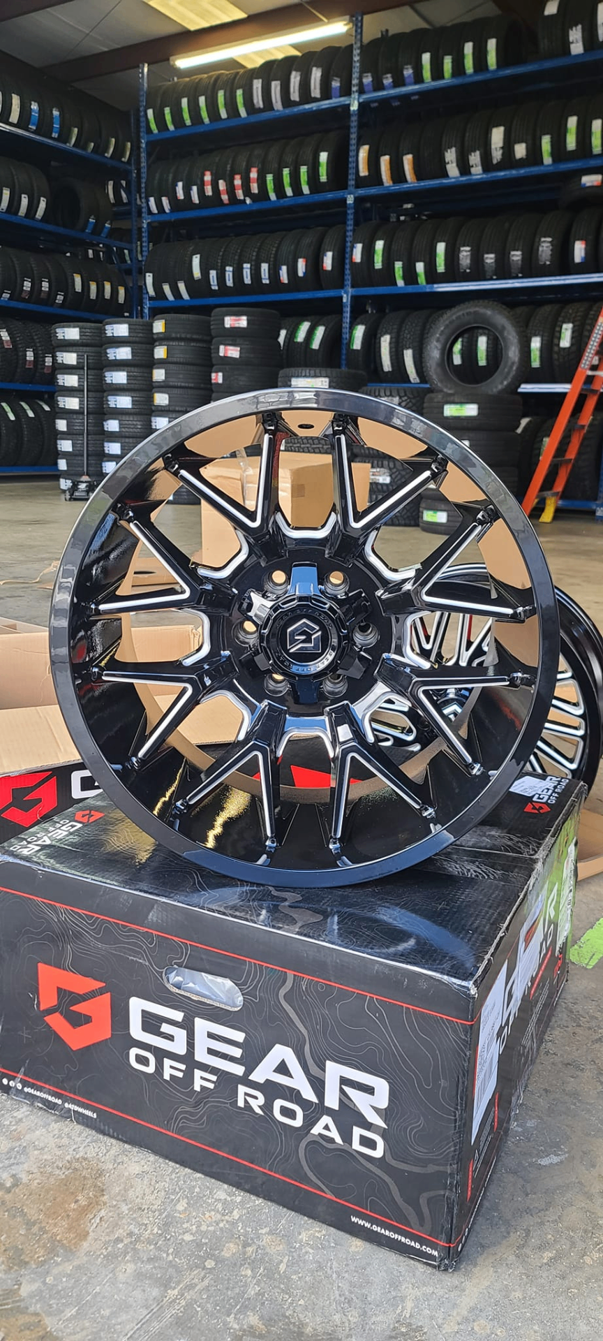Gloss black Gear Off Road wheel on display